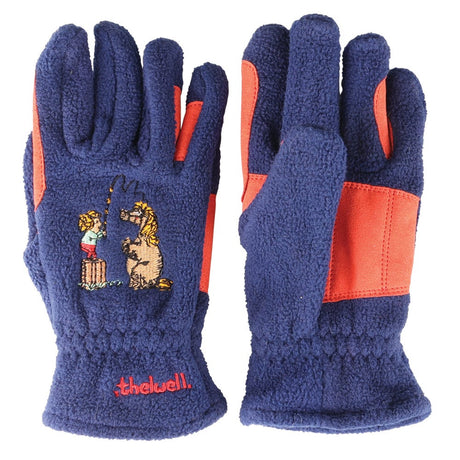 Hy Equestrian Thelwell Collection Practice Makes Perfect Children's Fleece Riding Gloves #colour_navy-red