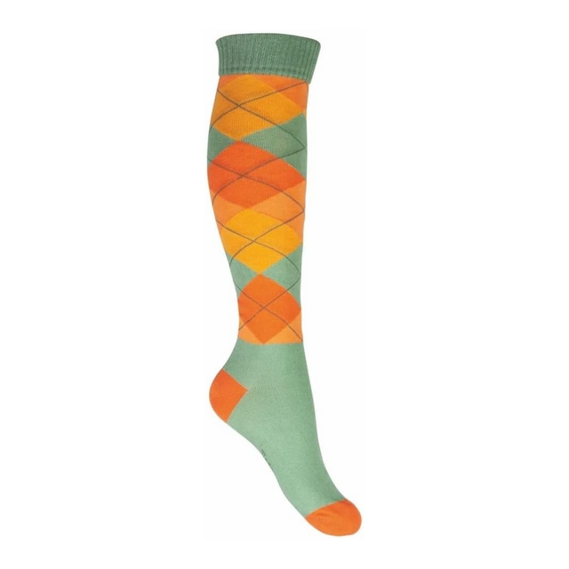 HKM Riding socks -Karo Happy- #colour_turquoise-yellow-checkered