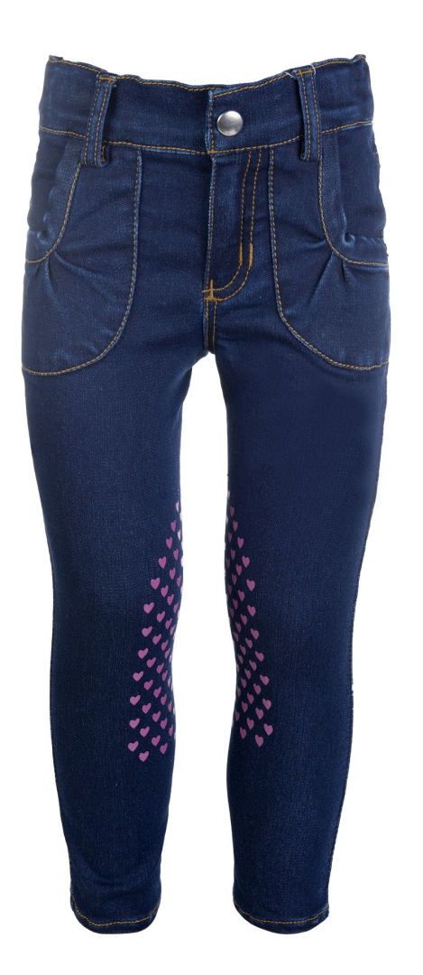 HKM Bellamonte Horses Silicone Knee Patch Riding Breeches #colour_jeans-blue