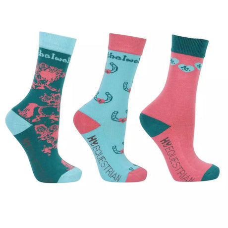 Hy Equestrian Thelwell Collection Children’s Trophy Socks #colour_mint-pink-teal