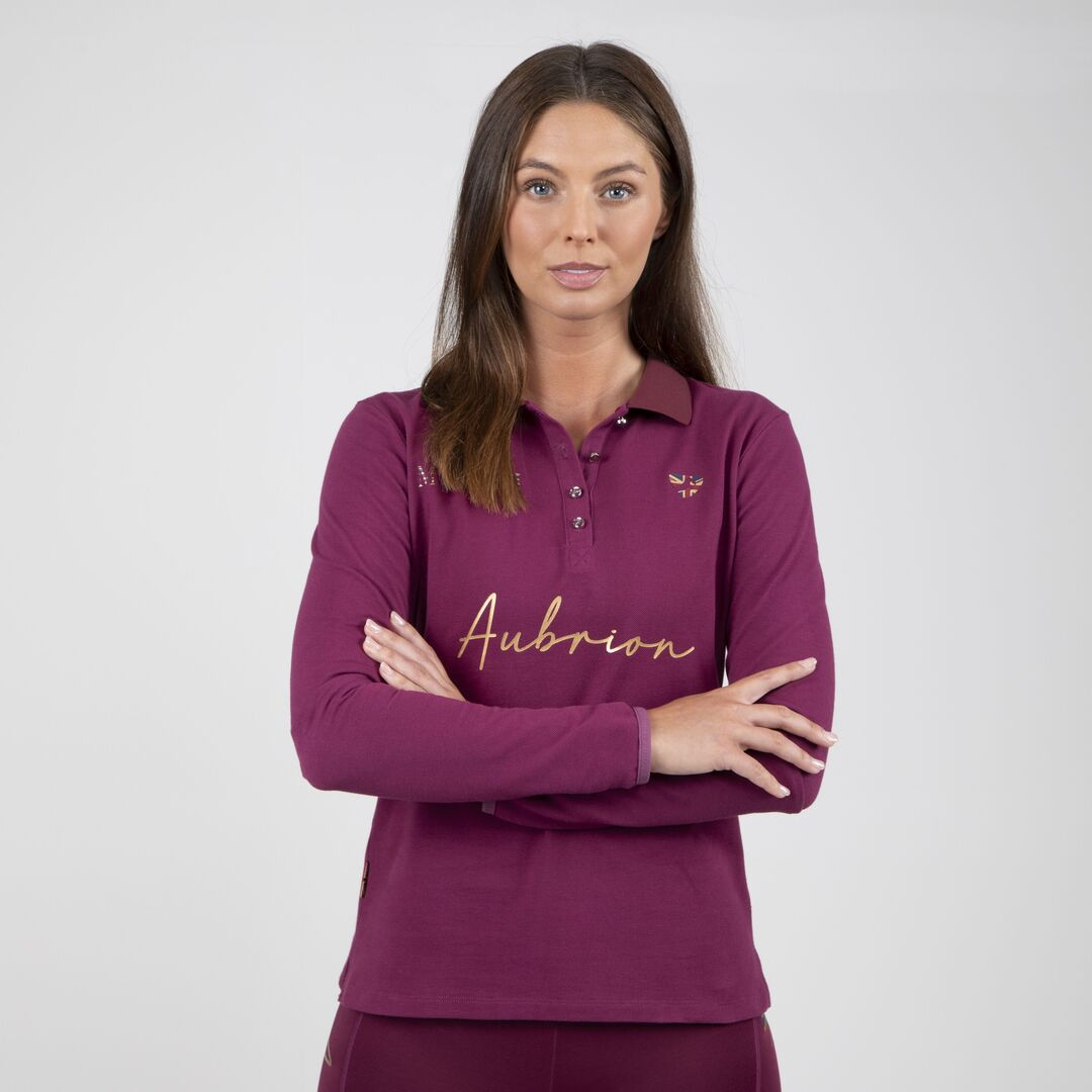 Shires Aubrion Ladies Team Long Sleeve Polo #colour_mulberry